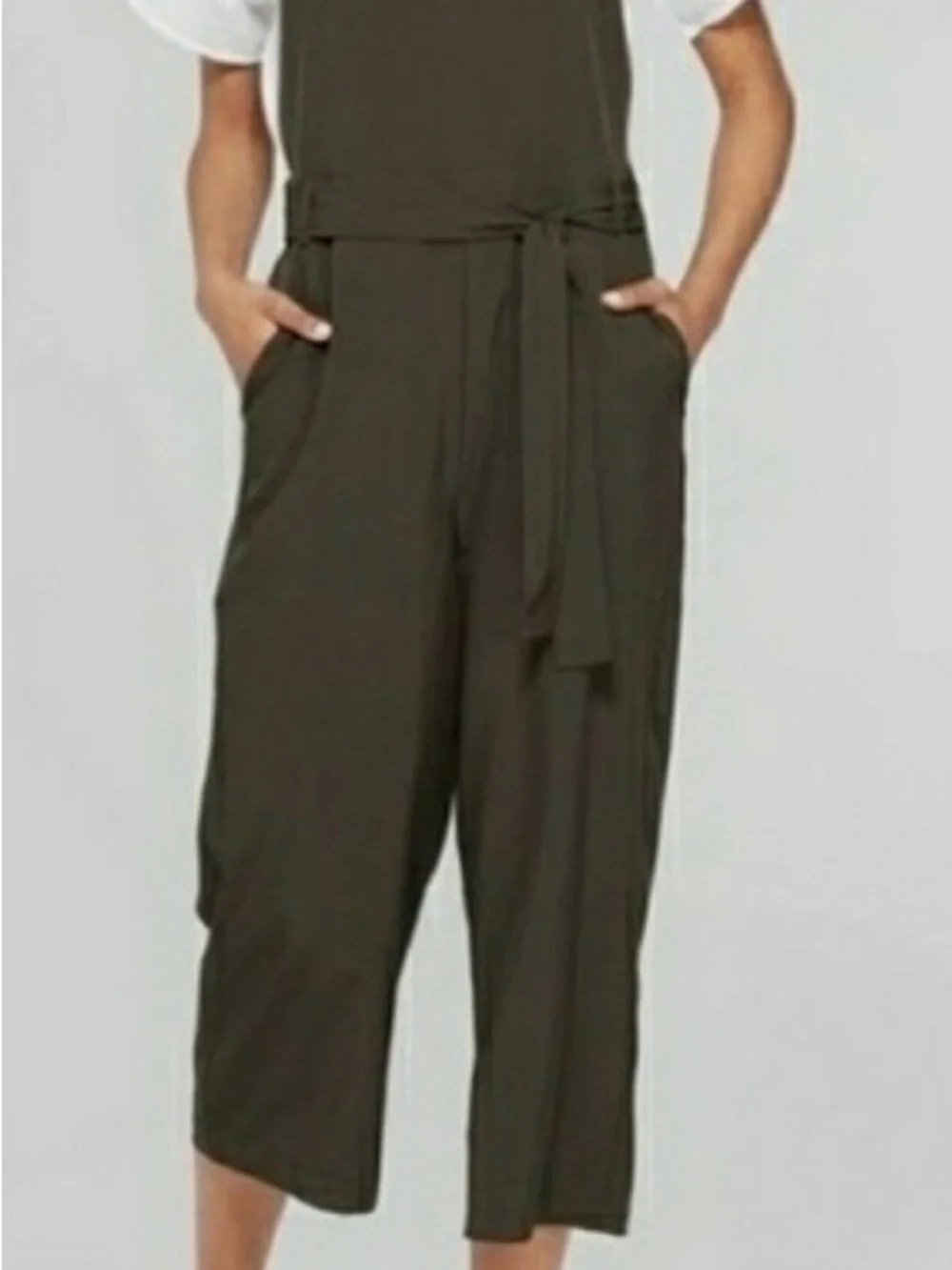 Prologue Olive Tie-Waist Cropped Jumpsuit - Picture 1 of 7